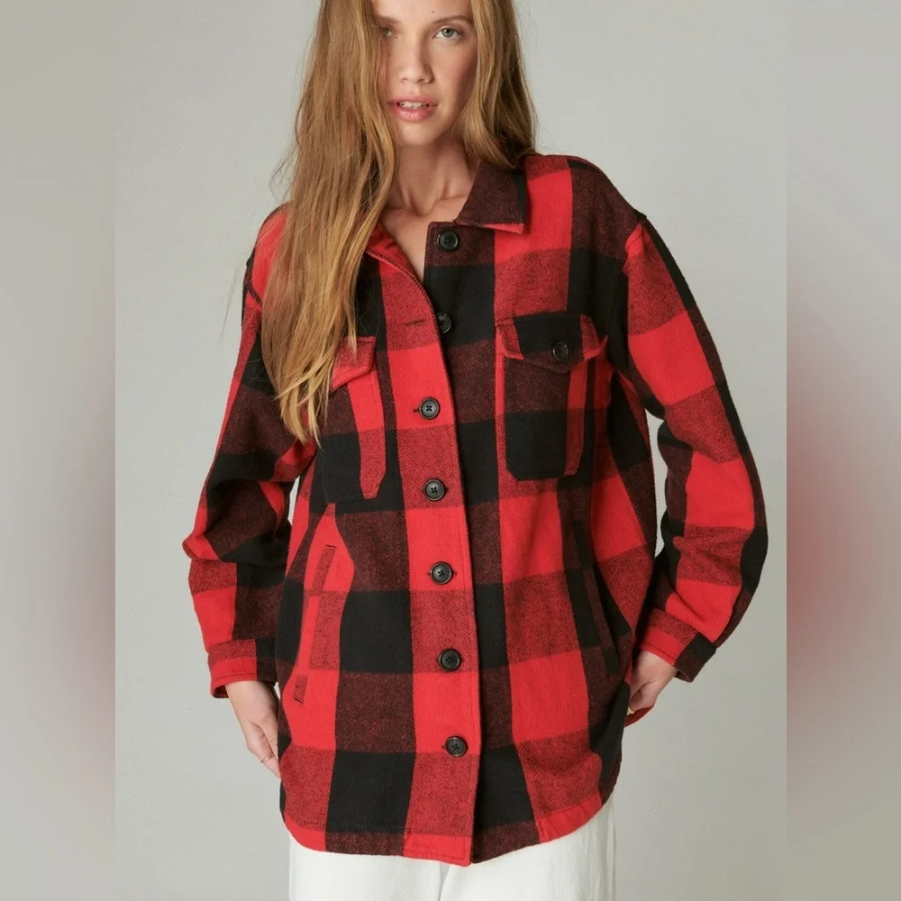 LUCKY brand oversized plaid shirt jacket buffalo red size S